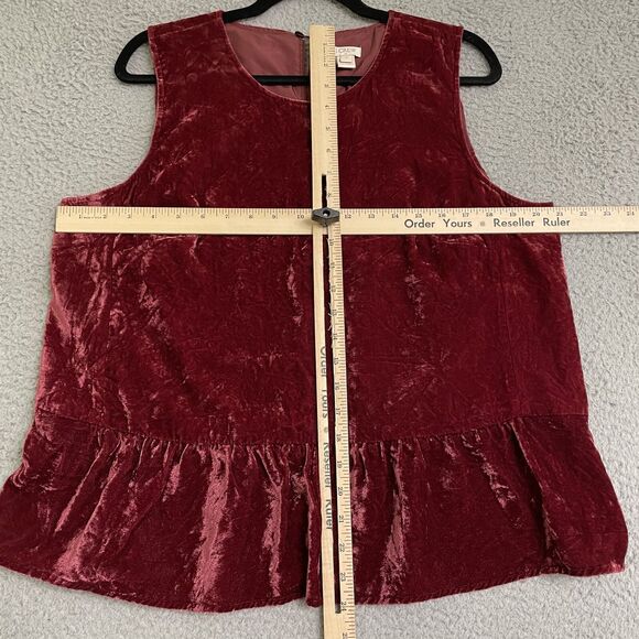 J. Crew Sleeveless Deep Red Velvet Peplum Top Sleeveless Tank Size 14 Christmas - Picture 7 of 9